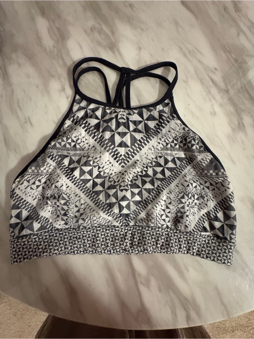 Prana Black and White Geometric High-Neck Bralette